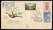 AUSTRALIA: First Day & Commemorative Covers: MELBOURNE OLYMPICS 1956: Temporary Post Office Registered covers from Richmond Park Kiosk No.1 (1/12/56), Richmond Park Kiosk No.3 (1/12/1956) and LAKE WENDOUREE No.0009 (with the Lake Wendouree rowing pictoria - 3