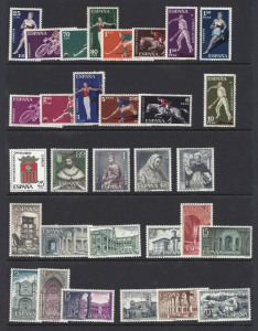 SPAIN: 1950s-90s mostly mint collection with lots of sets or large-part sets & M/Ss, with much of the later material MUH, also some Spanish Civil War Segovia overprinted imperf or perforated M/Ss. Generally fine. (100s)