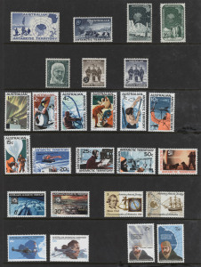 AUSTRALIA: General & Miscellaneous: Australian Antarctic Territory 1959-2000s mostly MUH collection with pre-decimals complete, 1966-68 Pictorials, 1979-81 Ships, 1984 Antarctic Scenes, 1995 Whales & Dolphins M/Ss (2) one with Singapore Stamp Exhib. overprint, 2001 Centenary sheetlet, etc; also Helicopter Mail block of 4 cinderella labels.