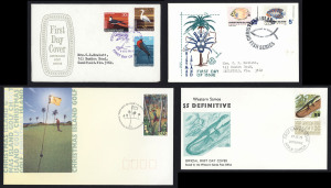 AUSTRALIA: General & Miscellaneous: Australian Territories - FDCs: selection with Christmas Is 1968-1999 in two volumes with 1968-70 Fish on 5 covers, Norfolk Is 1947-79 incl 1971 Birds (on 4 covers), 1971 6c Coil, 1974 UPU, plus few from Cocos & Nauru; also PNG 1967-79 array plus Samoa with 1939 Anniversary registered plus1969-78 selection, generally fine. (200+).