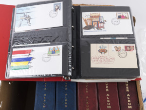 AUSTRALIA: Decimal Issues: FDCs: 1966-94 array in 6 volumes with values to $20 Glover, with a good representation of framas plus a few AAT items; also 1981 Postal Strike covers (2), 1987 Cup-Pex frama commemorative covers (9), 1991 Postage Paid Across Town for Sydney & Perth, 1993 Counter Printed Stamps, 1994 Year of Family PNC, plus Solomon Is 1986 America's Cup covers (10); condition mostly very fine.