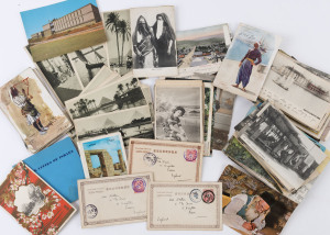 WORLD - Picture PostcardsForeign: Interesting selection of 1900s-40s cards incl. Japan 1902-03 group (10) sent by British traveller to UK, with well struck postmarks for KIOTO (2, in violet), KOBE (in violet), NAGASAKI (3, in violet), TOKIO (in bluish-black) & YOKOHAMA (3, in black) plus a 1910 card from Yokohama the stamp with perfin, Egypt with approximately 35 WWI cards with manuscript or handstamped censor markings, few Johnston & Hoffman cards showing in Indian soldiers;