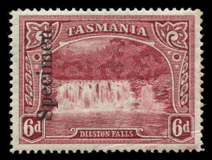 TASMANIA: 1899-1900 (SG.229s-236s) Wmk 'TAS' ½d to 6d Pictorials overprinted 'Specimen', most values MVLH (4d a little heavier) with large-part o.g., Cat £550.