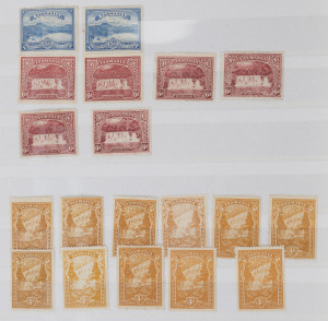TASMANIA: 1899-1912 Pictorials accumulation with 1899-1900 1d MUH blocks of 8 and 5, plus mint singles of 2½d (7), 5d (7) & 6d (2), mint later printings of 4d (11) & 6d (4) plus 1d on 2d 'CA' Monogram block of 4,; heavily duplicated used array for all printing including 'A", 'T' & 'OS' perfins, excellent variety of printings & perfs with limited postmark interest; also a few covers. Plenty to work through. (many 100s)