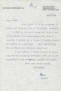 DON BRADMAN, letter dated 23rd Aug.1983 to Norm Bevan on "Sir Donald Bradman A.C." letterhead, signed "Don". Together with photocopy of a letter dated 17th Nov.1983 regarding book "Booth to Bat"; 1984 letter from Argo Investments Limited inviting Norm to - 2