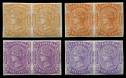 TASMANIA: PLATE PROOFS: 1870-78 De La Rue Sidefaces 9d imperforate plate proof pair on Wmk Crown/CC gummed paper in orange-buff and bright orange and in bright purple & bright violet, MLH full original gum. (4 pairs)