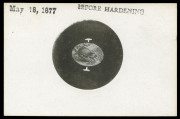 TASMANIA: Postal Fiscals:1880 Platypus progressive die proof of central vignette with uncleared surrounds in black only on glazed card (92x61mm) handstamped 'May 18, 1877' at upper-left and 'BEFORE HARDENING' to the upper-right.