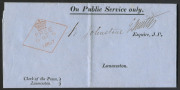 TASMANIA - Postal History: 1867 (May 6) 'On Public Service Only' printed court circular with 'Clerk of the Peace/Launceston' imprint at lower-left, sent locally with very fine strike of Launceston '[crown]/FREE/6MY6/1867' diamond datestamp in red (rated R