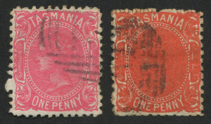 TASMANIA: 1880-91 (SG.160a) 1d vermilion-red with spectacular "Queen obliterated" major over-inking flaw which has also blocked-out much of the frame detail. Impressive flaw.