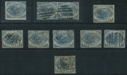 TASMANIA - Revenues: 1860s-1900 Revenues selection with 10/- George & Dragon with fake postal cancel, Platypus Series 1880 1d blue (10) several postally used incl. pair plus mint single, 3d (5) one mint others postally used, 6d (6) postally used, 1/- (2) - 4