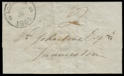 TASMANIA - Postal History: 1851 (Jan.3) Bank of Australasia (Launceston) folded printed notice sent locally and rated "2", with bold and largely complete strike of '1.O.CLOCK/3JA3/1851' datestamp in black. [The 1 o'clock datestamp is rare, Green Books sta