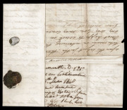 TASMANIA - Postal History: 1840 (June16) entire to Roslin, Scotland, sent "p Hamilton" departing from Launceston with largely complete strike of the large oval '[Crown]/GENERAL POST OFFICE/HOBART TOWN/VDL/16JU16/1840' datesamp struck in black , initially - 2