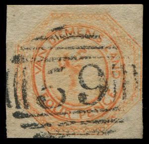 TASMANIA: 1853 (between SG.5-12) 4d Couriers (6) comprising Plate I First State (incomplete margins), Plate I Second State (2, one cut-to shape, the other creased & thinned) and Plate II (3, two with clear BN '59' or BN '60' cancels of Launceston), variable margins, Cat £2000+ (ex the two Plate I Second States) (6)