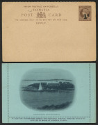 TASMANIA - Postal Stationery: Postal Cards: UPU 1&frac12;d+1&frac12;d with Reply Cards unused (3) two with diagonal 'SPECIMEN' overprints, plus a single '1d' on 1&frac12;d Reply Card unused (scarce); also 2d Pictorial Scenic Letter Cards unused (2) one showing Lake Hartz (li