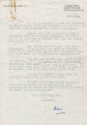 DON BRADMAN, letter dated 27th Aug.1987 (Bradman's 79th Birthday) to Norm Bevan on "Sir Donald Bradman A.C." letterhead, signed "Don". Together with invitation letter & table card to Don Bradman's 79th Birthday luncheon.