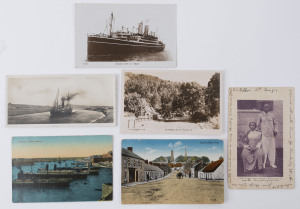 WORLD - Picture PostcardsEarly 20th century accumulation loose & album of mostly British (few taxed) & European cards mostly tourist types, few streetscapes incl. Suffolk Street, Kells (Ireland), some Australian cards incl. Rose Series real-photo of Devonshire Lane, Mt Macedon & Beach Road, Dromana, others from Egypt incl. real-photo of ships entering Suez Canal, Gibraltar, Malta, USA and a few African cards; also a few photographs and a "schoolboy" stamp collection. (100s)