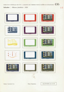REST OF THE WORLD - Thematics: Buildings & Architecture - Proofs: El Salvador 1960 Housing Projects Issue: Courvoisiers' original colour separations and completed designs, all imperforate and affixed to the official Archival album pages [#436] dated 4/11/