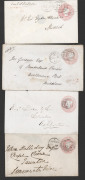 GREAT BRITAIN - Postal Stationery: Envelopes:1857-60 QV 1d pink Huggins & Baker EP10-EP15 selection (14 used, 1 addressed/unused) many with fine duplex cancels incl. JEDBURGH '187', TUNBRIDGE WELLS '820' & VENTNOR '971', condition variable, generally goo - 2