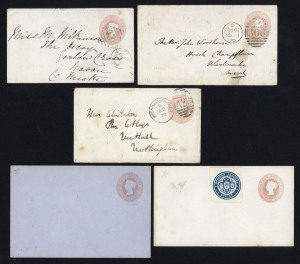 GREAT BRITAIN - Postal Stationery: Envelopes:1866-67 QV 1d pink Huggins & Baker EP16-EP19 (flap with curved edges) selection comprising size A (1 unused), size B (11 used), size C (3 used, 1 unused) & size F (3 used, 1 unused), condition generally good to