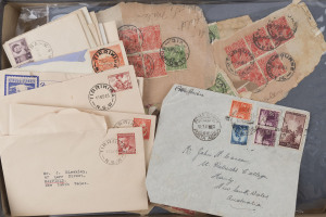 WORLD - General & Miscellaneous: Balance of consignment with Australia KGV/KGVI era accumulation incl. KGV Head multiples used on piece, also Roos and few Colonial issues, covers incl. pre-decimal plain FDCs with TIRRIKIBA (NSW) FDI cancels, 1948 inwards 