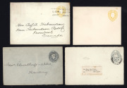 GREAT BRITAIN - Postal Stationery: Envelopes PTPO: 1902-03 KEVII 1½d yellow Huggins & Baker ES32 unused (2) and used to Canada with Montreal arrival back stamp, also 2½d grey-blue ES34a used (8), six to Germany, one to Holland and one to Belgium with Pric - 2