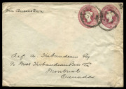 GREAT BRITAIN - Postal Stationery: Envelopes PTPO: 1889 QV 2½d + 2½d claret Huggins & Baker ESC51 used from London to Montreal (backstamp), 1889 use of 1d + 1½d ESC32 from Manchester to Paris (cover edge faults), also 6d + 1d ESC72 very fine unused; also