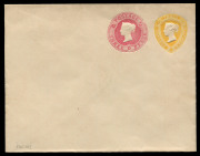 GREAT BRITAIN - Postal Stationery: Envelopes PTPO: 1889 QV 2½d + 2½d claret Huggins & Baker ESC51 used from London to Montreal (backstamp), 1889 use of 1d + 1½d ESC32 from Manchester to Paris (cover edge faults), also 6d + 1d ESC72 very fine unused; also - 3