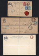 GREAT BRITAIN - Postal Stationery: Registration Envelopes: 1902 KEVII 3d issue, With 'R' in Oval (Huggins & Baker RP24) comprising size F (2 used, 4 unused), Size G (4 used, one to Java, & unused), size H (2 unused), size H2 (2 used) & Size K used in 1906