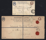 GREAT BRITAIN - Postal Stationery: Registration Envelopes: 1902 KEVII 3d issue, With 'R' in Oval (Huggins & Baker RP24) comprising size F (2 used, 4 unused), Size G (4 used, one to Java, & unused), size H (2 unused), size H2 (2 used) & Size K used in 1906 - 2
