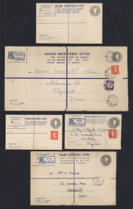 GREAT BRITAIN - Postal Stationery: Registration Envelopes: 1957 QEII 1/2½d (Huggins & Baker RP78) selection mostly uprated for rate change with ½d Wilding, comprising size F (4 used, 1 unused), size G (3 used, 5 unused, two not uprated), size H (5 used, one not uprated), size K (4 used); mostly fine. (22 items).