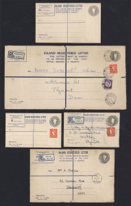 GREAT BRITAIN - Postal Stationery: Registration Envelopes: 1957 QEII 1/2½d (Huggins & Baker RP78) selection mostly uprated for rate change with ½d Wilding, comprising size F (4 used, 1 unused), size G (3 used, 5 unused, two not uprated), size H (5 used, 