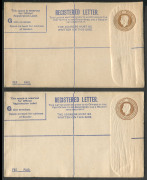 GREAT BRITAIN - Postal Stationery: Registration Envelopes: 1940 KGVI 5½d Huggins & Baker RP52 (without selling price, size letter placed over 'S' of 'Space' in registration label box) comprising size F used, and size G three used, one with H.M. Ships reg - 3