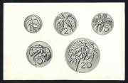 Coins - World: Cook Islands: 1965 Self Government: Original artwork on thick card for 2 proposed Crown-sized coins, the reverse featuring a lagoon scene and a native boat; also original artwork for a proposed series of coins (1c to $1) for Niue, featuring