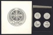 Coins - World: Cook Islands: 1965 Self Government: Original artwork on thick card for 2 proposed Crown-sized coins, the reverse featuring a lagoon scene and a native boat; also original artwork for a proposed series of coins (1c to $1) for Niue, featuring - 3