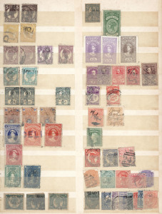 AUSTRALIAN COLONIES & STATES - General & Miscellaneous Lots: Accumulation in stockbook predominantly later period with values to 5/-, plenty of OS overprints and perfins, smattering of revenues throughout incl. Qld £70 QV Impressed Duty, likely postmark interest incl. Victoria barred numerals & datestamps, etc. (100s)