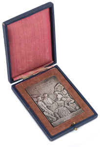 Collectables: Exhibitions: 1925 PARIS EXPOSITION OF DECORATIVE ARTS & MODERN INDUSTRY: French Art Deco silvered bronze art medal in high relief commemorating participation in the "Exposition des Arts Decoratifs et Industriels Modernes, 1925"; 74 x 52mm; 113gms. Impressed on edge bronze and maker's mark JB in triangle. Signed Ray Martin 1926 on obverse. Superb condition. In original box of issue.