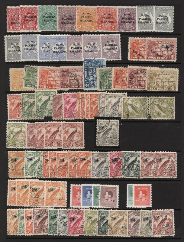 PAPUA: 1901-30s mint & used range on hagners with Lakatois incl. 1910-11 Large Papua 2/6d Type C mint, 'OS' perfins to 6d used, also New Guinea with Huts to 6d, plus range of Birds incl. Undated £1 Air used, NWPI with Roos to 6d mint (2) & used and 9d min