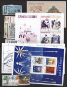 SAMOA: 1880s-1980s mostly mint collection in binder, some earlier material incl. Samoa Express reprints, 1880s-90s Palm Trees with a few overprints/surcharges, 1920 Victory set; strength in thematically appealing 1970s-90s MUH sets & M/Ss; mostly fine. (1 - 2