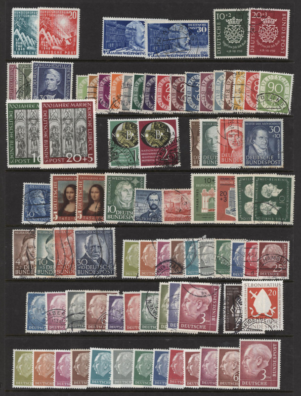 GERMANY: West Germany 1949-74 Collection mint & used with better items incl. 1949 Parliament MUH, 1949 30pf UPU MUH & used, 1949 30pf Relief fund used, 1950 Bach's Seal used, 1951 Church mint, 1951 Philatelic Exhib. (2 sets, one on cover), 1951, 1953 & 19