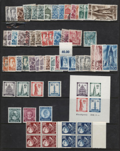 GERMANY: 1939-50s diverse array on hagners incl. WWII German Occupation of Poland 'General Gouvernment' issues with 1939 Ovpts on Hindenburg set in blocks of 4 MUH, 1940 Overprints set mint, 1940 Officials set MUH & used; Allied Occupation (French Zone) Baden 1949 Rebuilding Fund imperf M/S MUH, UPU set in blocks of 4 MUH, (Russian Zone) Mecklenburg-Vorpommern 1945 mint multiples; also Saar 1927 Welfare Fund set mint plus 40c+40c used, 1934 Xmas Charity mint,