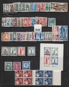 GERMANY: 1939-50s diverse array on hagners incl. WWII German Occupation of Poland 'General Gouvernment' issues with 1939 Ovpts on Hindenburg set in blocks of 4 MUH, 1940 Overprints set mint, 1940 Officials set MUH & used; Allied Occupation (French Zone) B