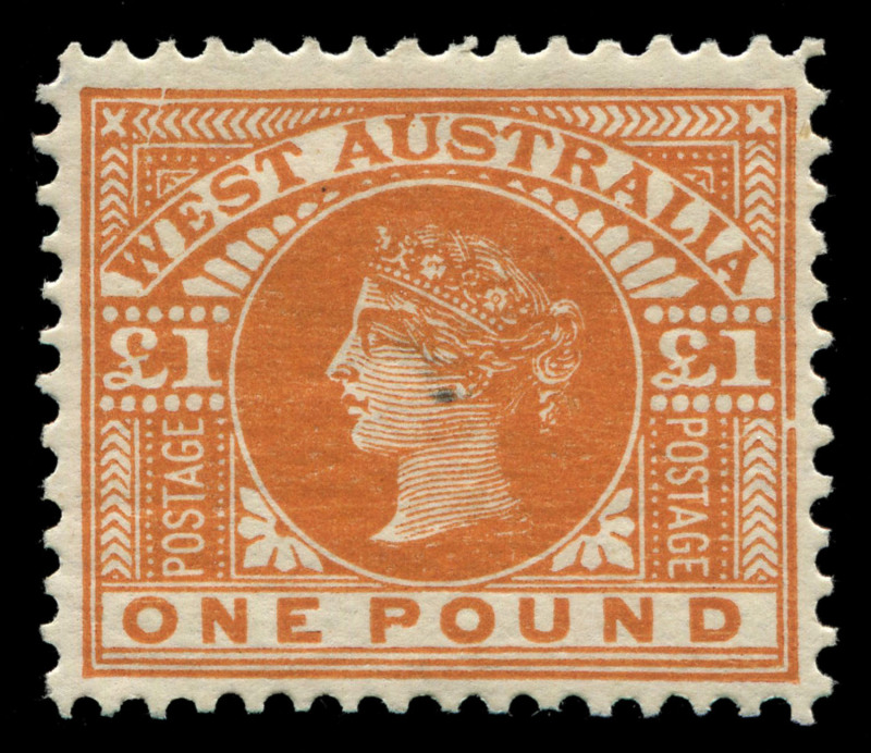 WESTERN AUSTRALIA: 1902-11 (SG.128) £1 orange-brown, tiny central surface mark, well centred MLH, Cat. £425.