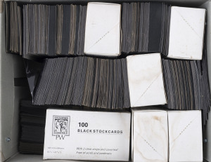 AUSTRALIA: Philatelic Literature & Accessories: Stockcards: well-filled box of pre-loved (mixed condition) and unused 2-strip stockcards (some within original Philatelic Wholesalers packaging); also quantity of unused Handforth Philatelic "Stampslips". Opportunity for philatelic traders! (many 100s)