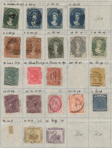 WORLD - General & Miscellaneous: World 19th Century issues on old-time album pages with Tasmania with Chalons incl. Star Wmk 2d with provisional numeral "4" cancel of Macquarie Plains, Fiji 1871 1d unused, GB 1d black (2 margins), New Zealand perforated C