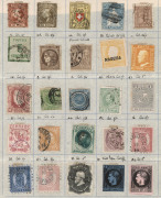 WORLD - General & Miscellaneous: World 19th Century issues on old-time album pages with Tasmania with Chalons incl. Star Wmk 2d with provisional numeral "4" cancel of Macquarie Plains, Fiji 1871 1d unused, GB 1d black (2 margins), New Zealand perforated C - 3