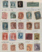 WORLD - General & Miscellaneous: World 19th Century issues on old-time album pages with Tasmania with Chalons incl. Star Wmk 2d with provisional numeral "4" cancel of Macquarie Plains, Fiji 1871 1d unused, GB 1d black (2 margins), New Zealand perforated C - 2