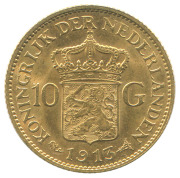 Coins - World: Netherlands: NETHERLANDS: 1912 Queen Wilhelmina 10 gulden, 6.729 grams of 900/1000 fine gold, EF.