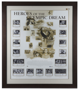 2004 Athens Olympics: AUSTRALIAN OLYMPIC TEAM: "Heroes of the Olympic Dream" with central collage of action images surrounded by photos of all Australia's gold medallists clutching their medals with their signatures beneath: limited edition, numbered 15/2