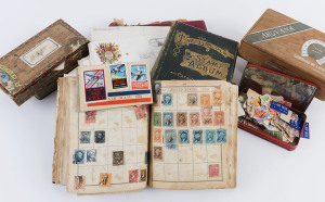 WORLD - General & Miscellaneous: World accumulation including "Lincoln" album with old-time world collection reasonably well-filled with some including NZ 2/- perf "VOC", Christchurch Exhibition cinderellas (4 values), USA with 19th century revenues, plus GB, Hong Kong, Japan & European issues; also envelope full of airmail labels plus some attractive vignettes, stamps on album pages and in tins/cigar boxes. (1000s)