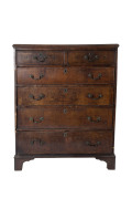 A George III six drawer chest, walnut with cock beaded drawers, late 18th century, ​128cm high, 104cm wide, 51cm deep